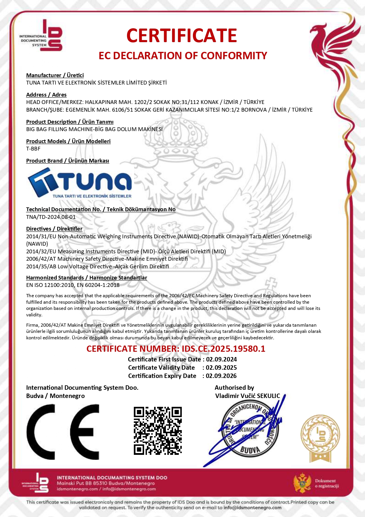 BİG BAG DOLUM MAKİNESİ CE Belgesi
