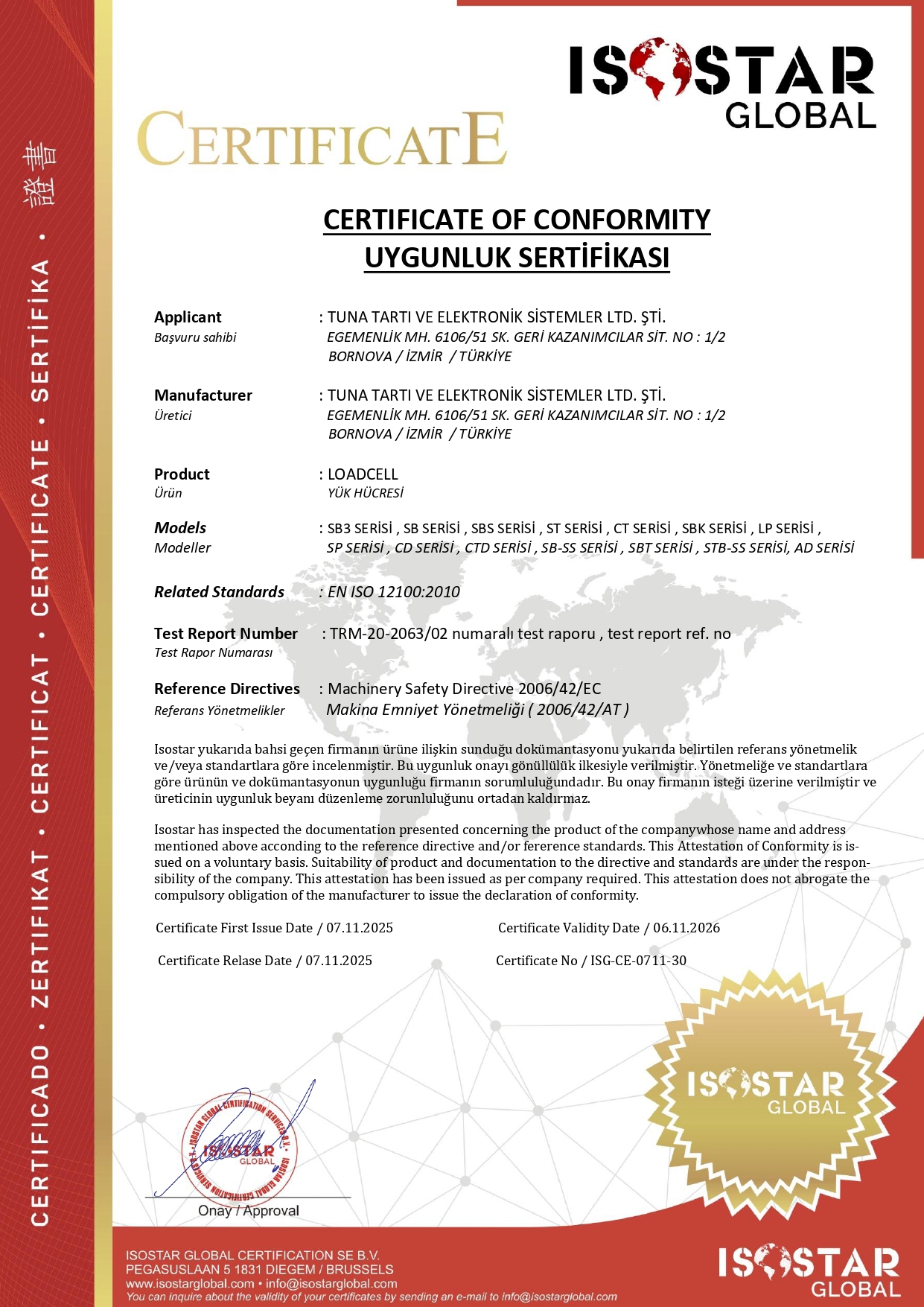 Loadcell Uygunluk Belgesi