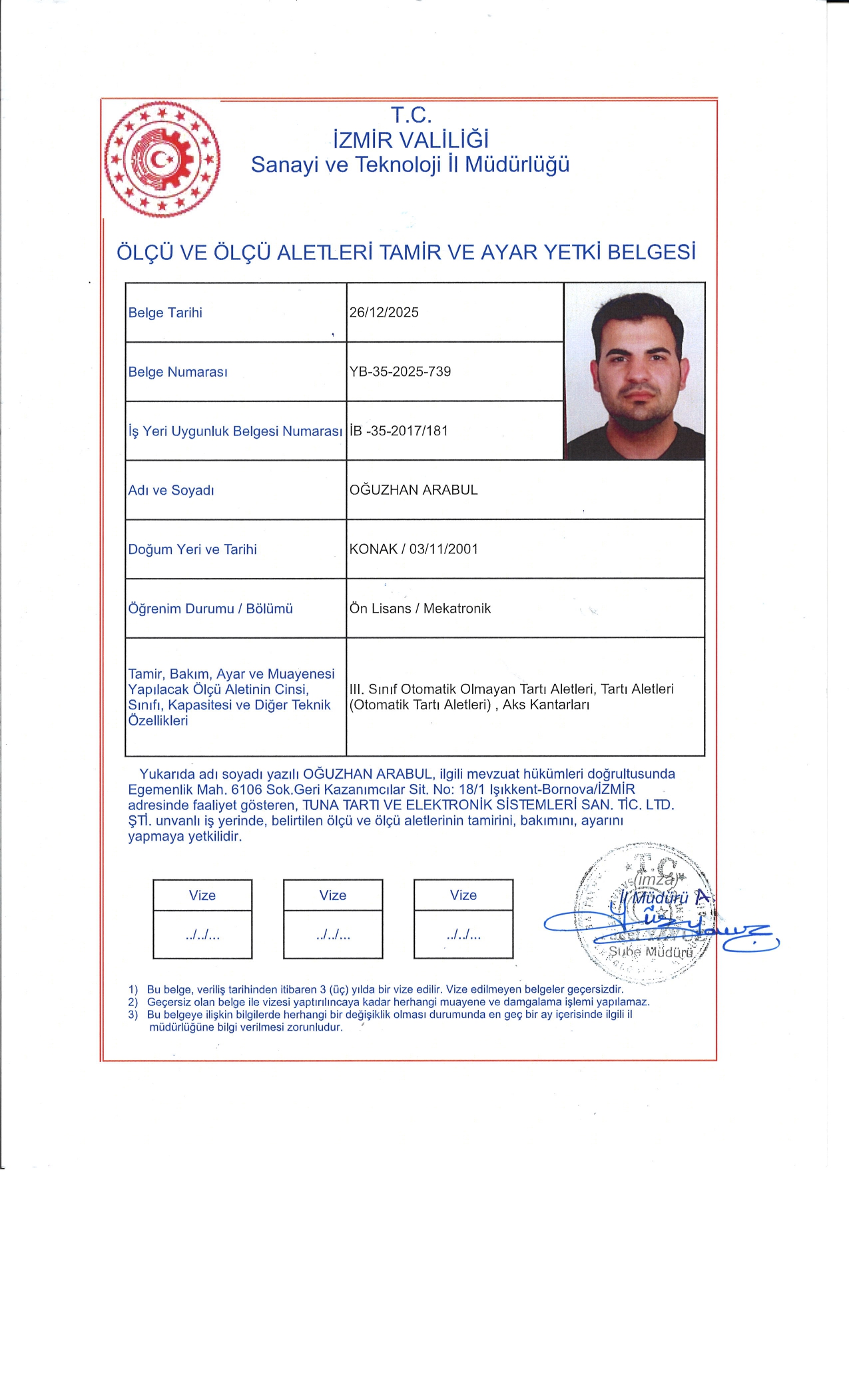 Yetki Belgesi - Oğuzhan Arabul